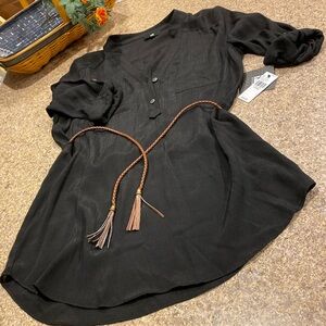 NWT IZ Byer Black Gauzy Semi Sheer Black Top Tunic or Swim Cover Up Junior Large